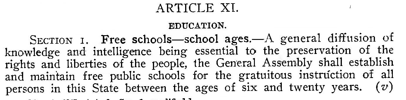 Photograph of Article XI, Section 1 of the 1875 Missouri Constitution: A general diffusion of knowledge and intelligence being essential to the preservation of the rights and liberties of the people